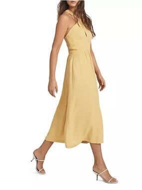 Reiss Orla Mustard Yellow Criss Cross Halterneck Dress EUC